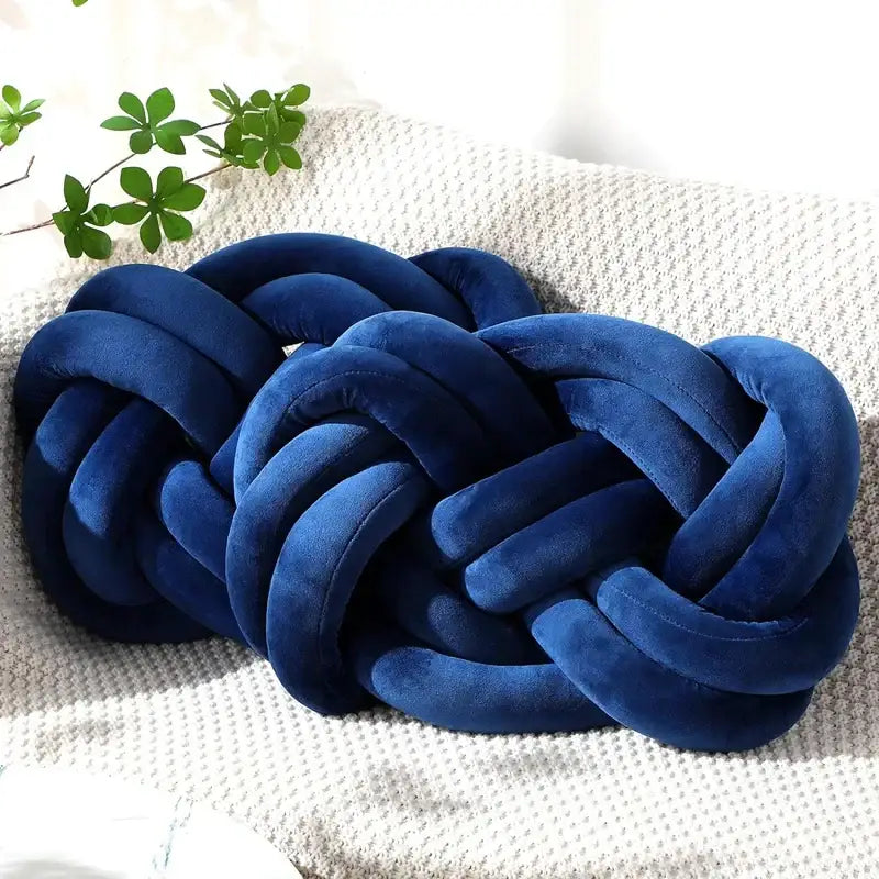 Deep blue velvet handmade knot throw pillow for living room decorbites blue handmade decor and comfort