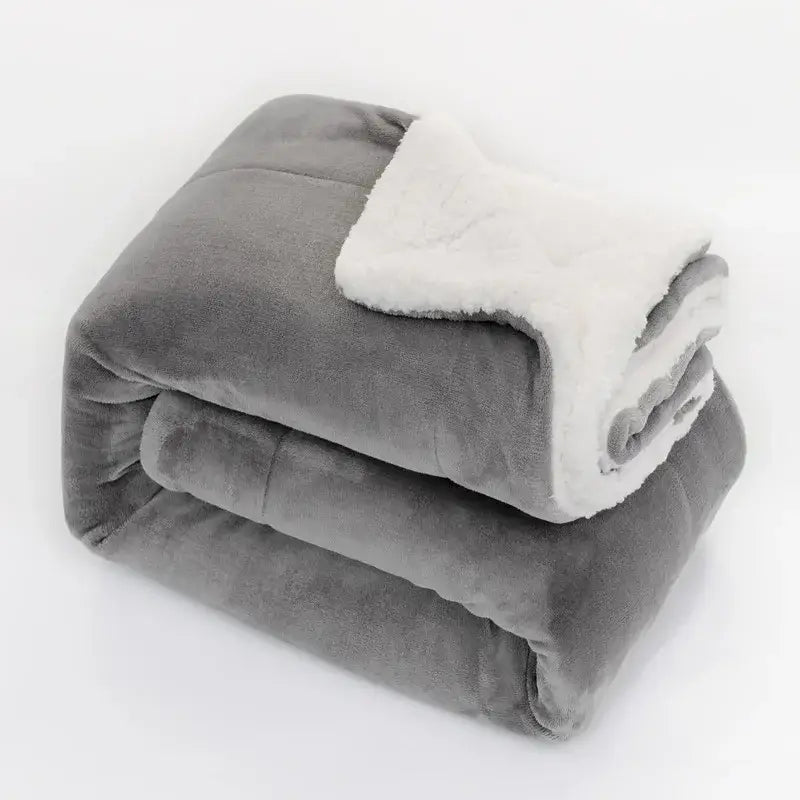 Gray plush throw blanket with soft white fleece lining double-layer lamb fleece blanket for bedroom use