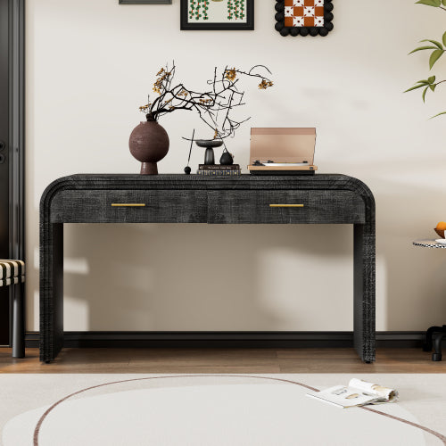 Einzigartiger Retro-Silhouetten-Konsolentisch, offenes Design, zwei obere Schubladen für Eingangsbereich, Esszimmer, Wohnzimmer