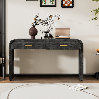 Einzigartiger Retro-Silhouetten-Konsolentisch, offenes Design, zwei obere Schubladen für Eingangsbereich, Esszimmer, Wohnzimmer