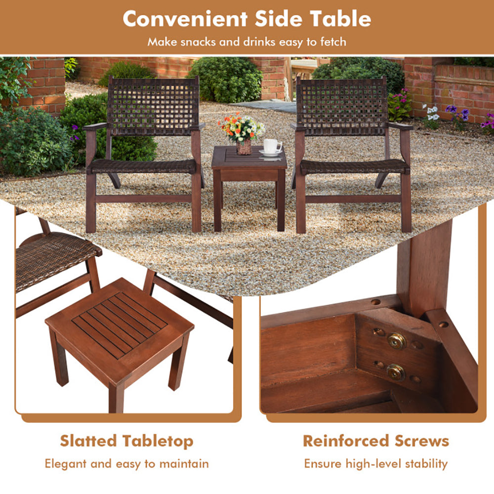 3-teiliges Outdoor-Holz-Patio-Rattan-Möbelset
