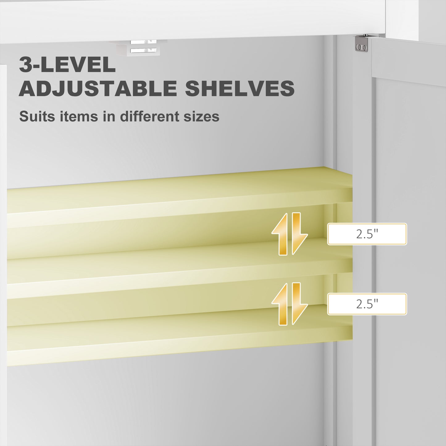 Badezimmerschrank Wandmontiert, Moderner Badezimmerschrank an der Wand mit 2 Türen und 2 einstellbaren Regalen, Weiß