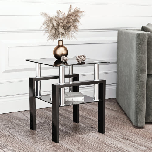 1-teiliger moderner Teetisch aus gehärtetem Glas, Couchtisch, Beistelltisch, quadratischer Tisch für das Wohnzimmer, Schwarz
