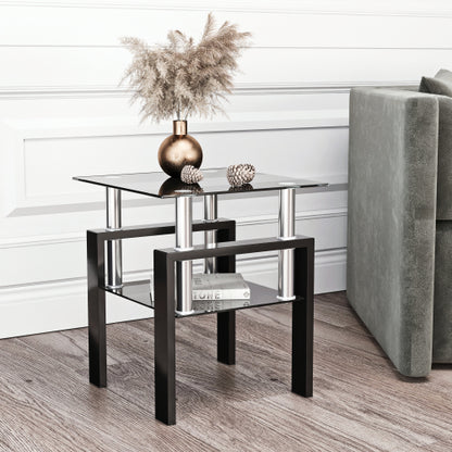1-teiliges modernes gehärtetes Glas-Teetisch Couchtisch Beistelltisch, quadratischer Tisch für das Wohnzimmer, schwarz