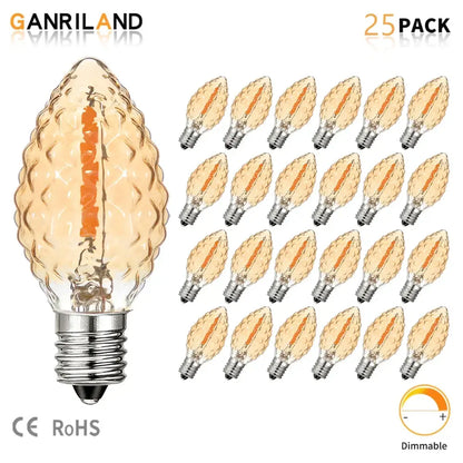 A warm amber diamond chandelier led light bulb with textured glass and metallic screw base for dining room use