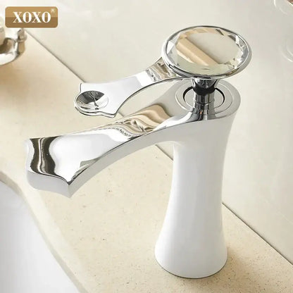Chrome-finished diamond golden black basin faucet with faceted crystal handle and sleek modern bathroom mixer tap design