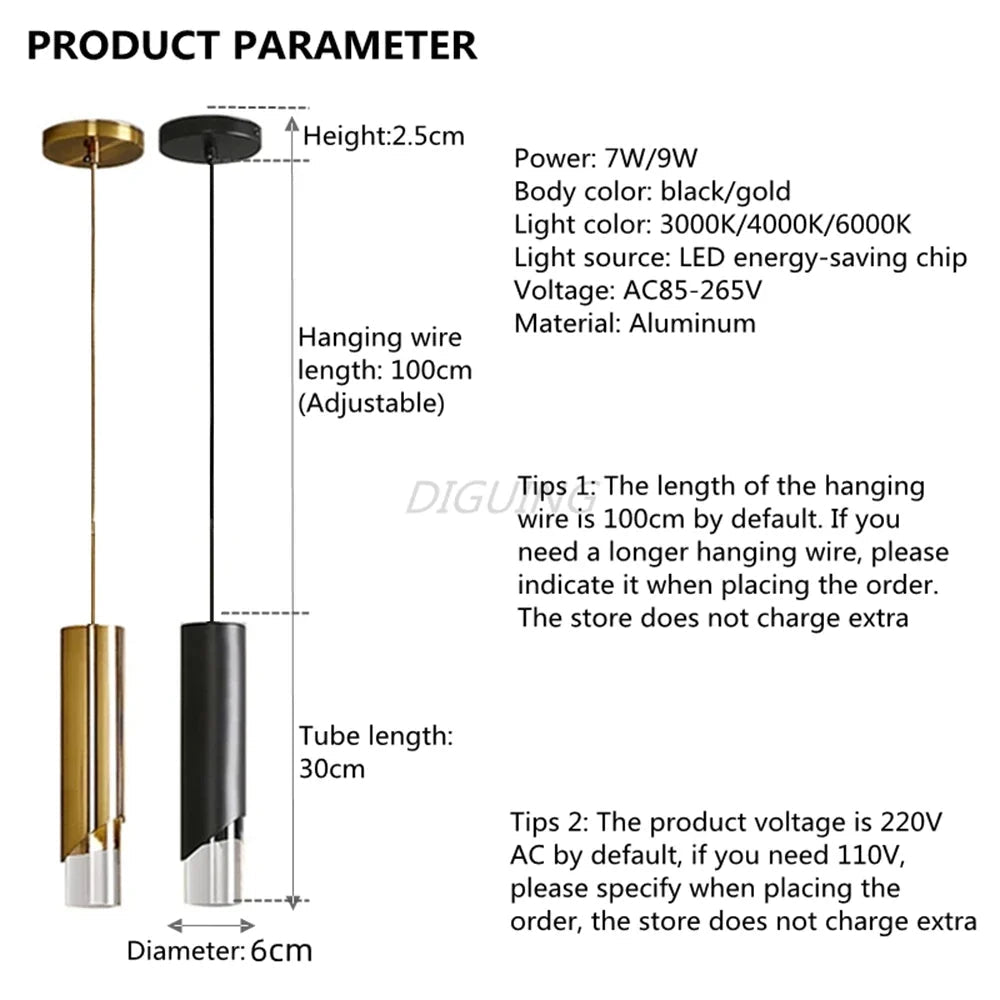 Dimmable Gold and Black Aluminum LED Pendant Light - Decorbites