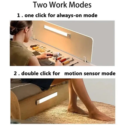 A sleek white decorbites dimmable led motion sensor strip light with magnetic design for kitchen use