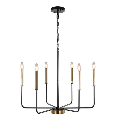Distressed silver iron candle chandelier with black and brass two-tone six candle-style lights for dining room decorbites iron candle
