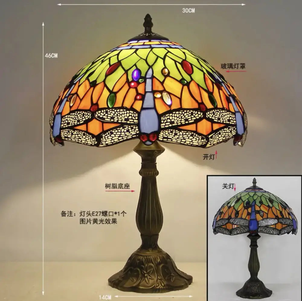 Vibrant stained glass dragonfly tiffany table lamp with brass base and intricate mosaic design for bedroom decorbites dragonfly tiffany stained