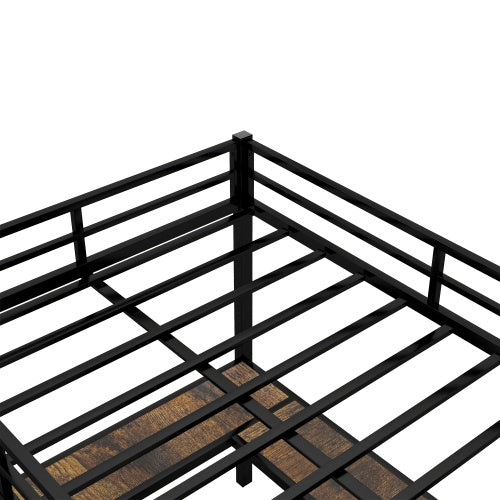 Vollständiges XL Metall-Hochbett mit Schreibtisch und Regalen, Hochbett mit Leiter und Geländern, Hochbett-Rahmen für das Schlafzimmer, Schwarz