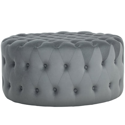Runder Osmanischer Couchtisch mit Samtgefühl-Polsterung, Knopfgepolstertem Design und gepolstertem Sitz, Dunkelgrau
