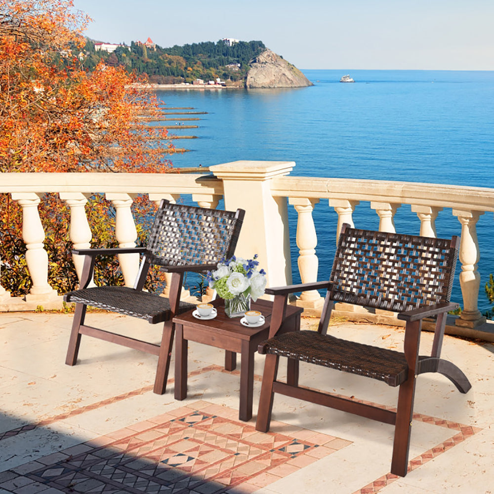3-teiliges Outdoor-Holz-Patio-Rattan-Möbelset