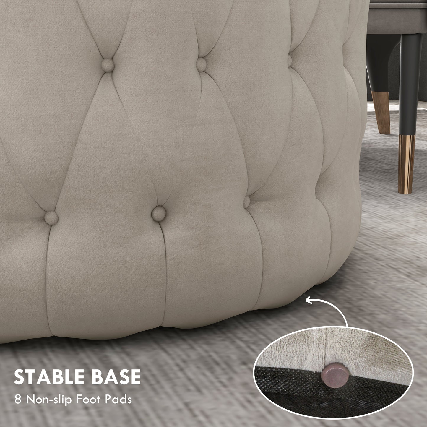 Round Ottoman Coffee Table with Velvet-feel Upholstery