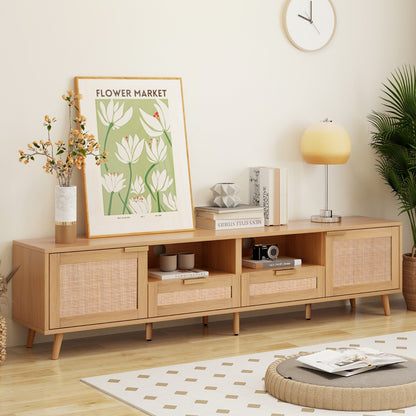 Rattan TV Stand For TVs Up To 85'', Modern Farmhouse Media Console Center