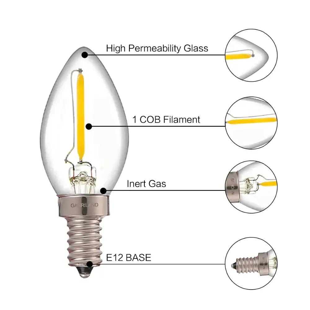 Clear glass decorbites dimmable led filament bulb with yellow cob filament and e12 base for dining room candle light