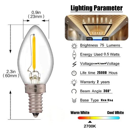 E14 clear glass dimmable LED filament bulb with warm white 2700k garilind decorbites dimmable led candle light