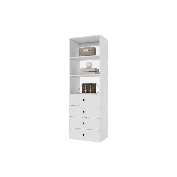 70,2" H Livelylodge Holzmodulares Kleiderschranksystem: Modernes offenes Kleiderschranksystem mit 4 Schubladen für Schlafzimmer & Garderobe in Weiß