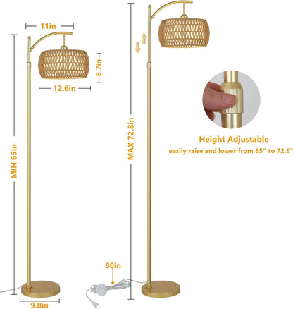 Stehleuchte mit 3 Farbtemperaturen, LED-Gold-Stehleuchte mit Fernbedienung & stufenlos dimmbare Birne,