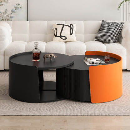 Nistender Couchtisch, Runde Nisttische und Beistelltische für kleine Räume, Moderne Beistelltische mit ausziehbarem Schiebetischplatte für Wohnzimmer, Büro, Schwarz, Keine Montage erforderlich