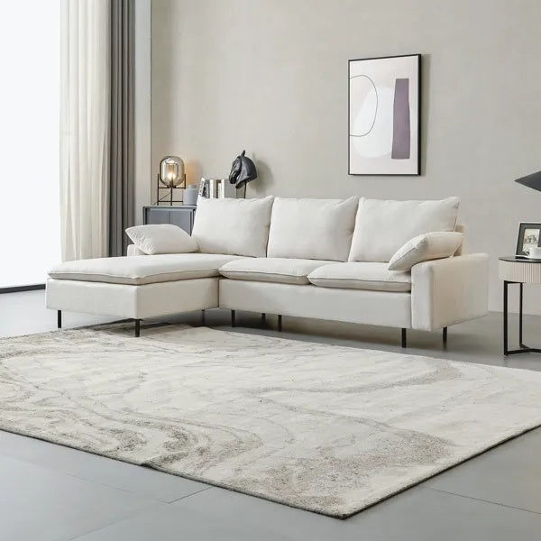 L-förmiges Leinen-Sofasofa mit rechter Chaise, Wohnzimmer, Schlafzimmer, Büro.