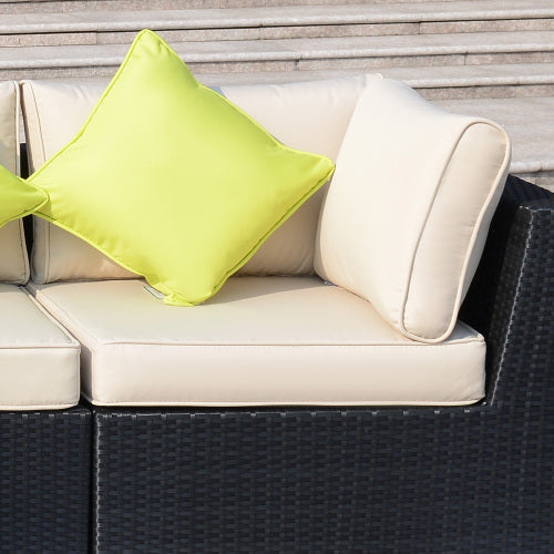 Outsunny 8-teiliges PE-Rattan-Ecksofa-Set mit dicken Polstern, Aluminium-Außenbereich-Rattan-Gartenmöbel-Set mit Glasplattentisch, keine Montage erforderlich, Schwarz