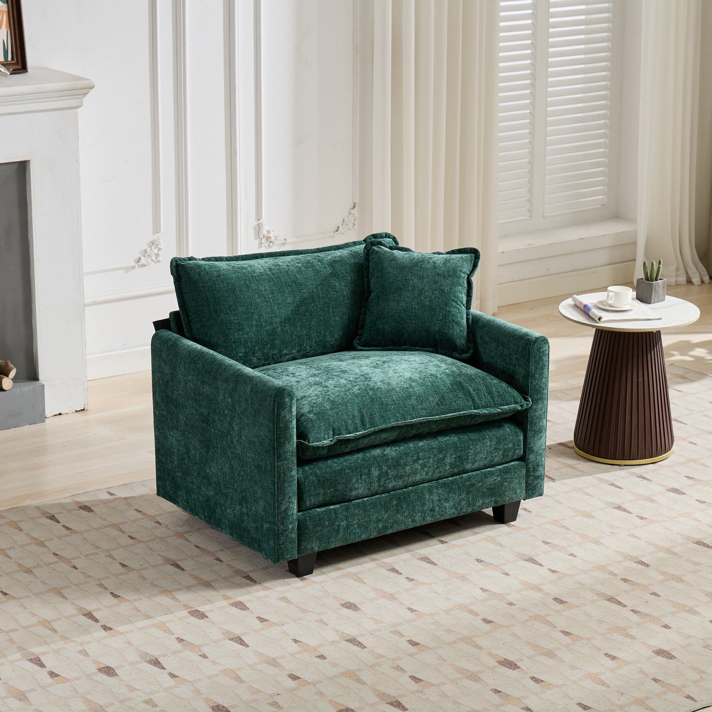 Cloud-Sofa Einzelsitz Armlehnen sind nicht enthalten, modernes Ecksofa, für Wohnzimmer, Schlafzimmer und Wohnung, bequeme zweischichtige gepolsterte Sitzkissen, atmungsaktiver Chenille-Stoff, Grün