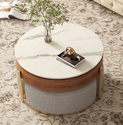 Lift Top Extendable 3 Legs Nesting Coffee Table With Storage 3 Stools Included
