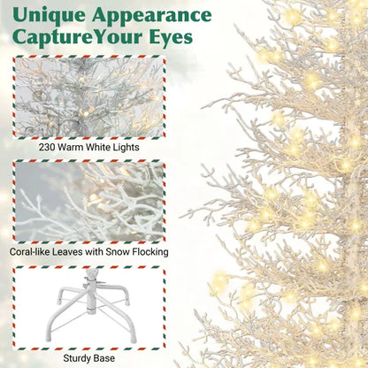 4FT Vorbeleuchteter künstlicher Weihnachtsbaum Aspen Fichte, Scharnierweihnachtsbaum mit 280 schneebeflockten Astspitzen, 230 warmweißen LED-Lichtern, festlicher Korallen-Weihnachtsbaum für Zuhause und Feiern – Keine Abholung vor Ort möglich