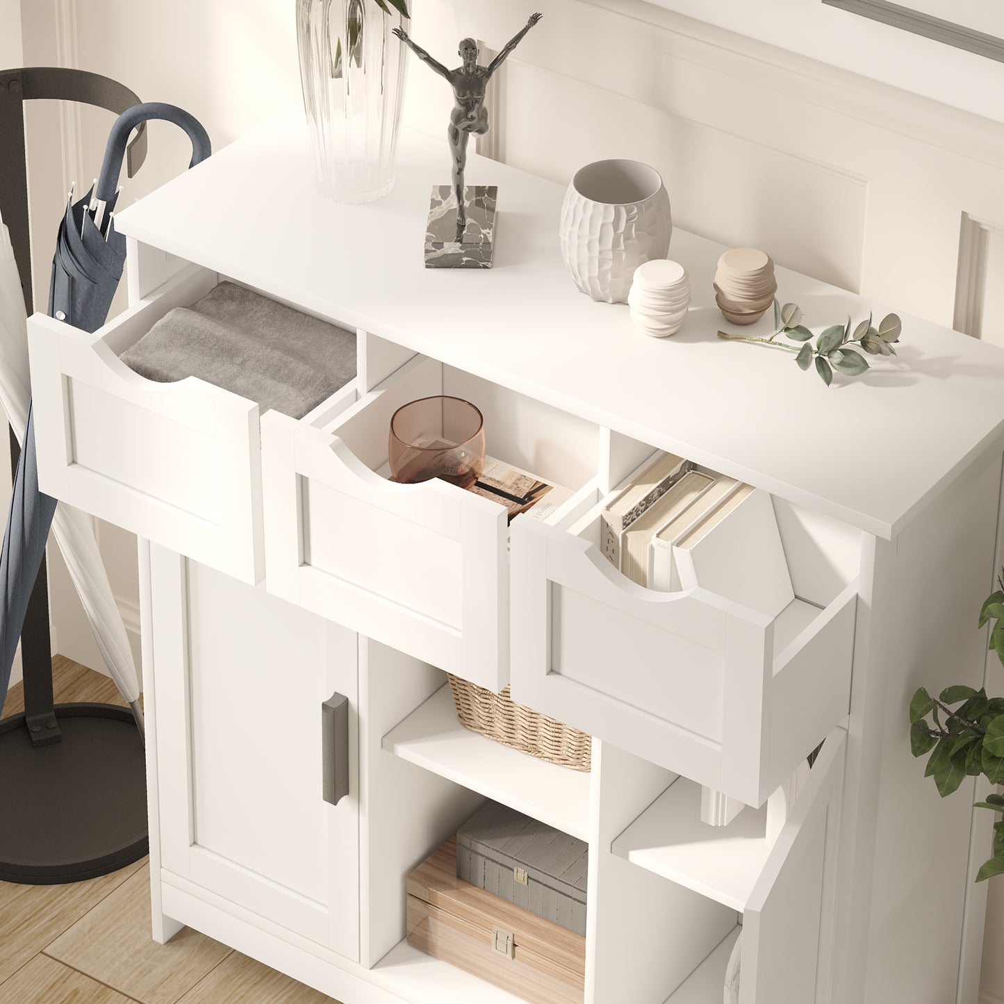 Schränke mit Schubladen und Regalen, Wohnzimmer, Schlafzimmer, Badezimmer Dekor-Schränke Möbel Heimdekoration - Weiß