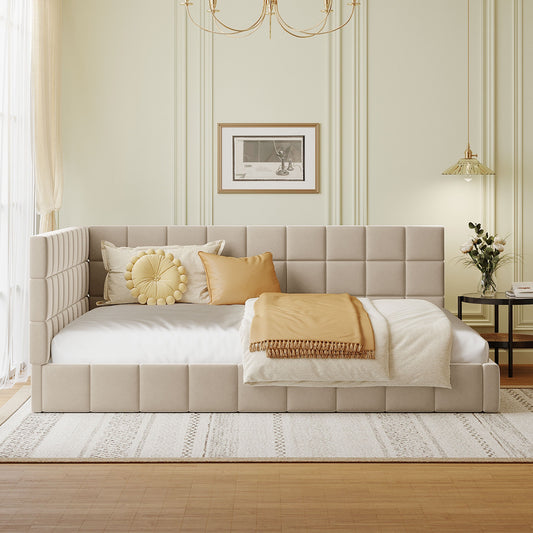 Vollgrößiges bezogenes Sofa-Bett, Sofa-Bett-Rahmen - Beige, Samt