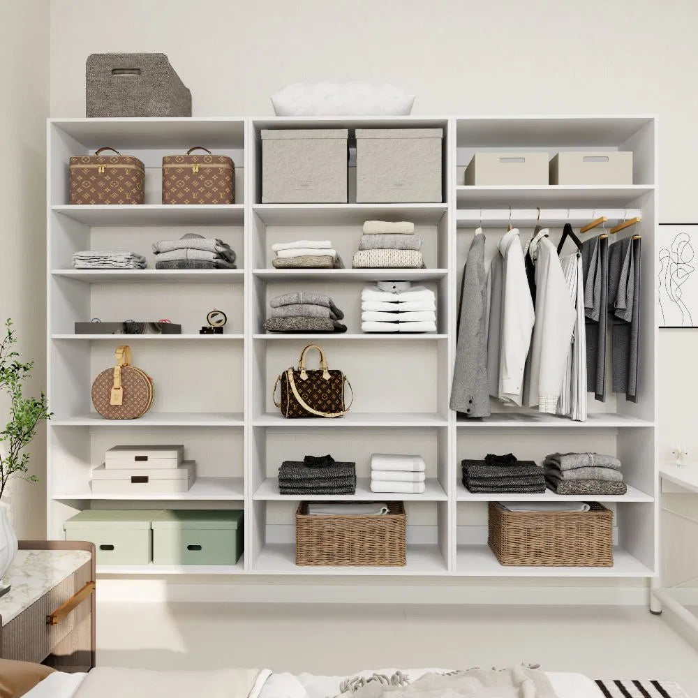 Livelylodge Modulares Kleiderschrank - Freistehender Weißer Schrank mit Geräumigen Stauraumregalen und Kleiderstangen 70,86"B x 16,04"T x 70,86"H