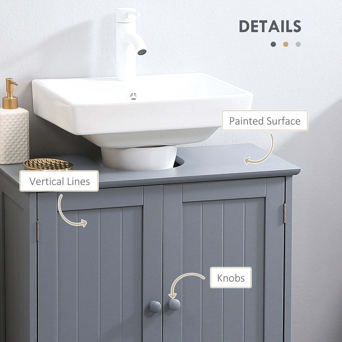 Unterwaschbecken-Badregal, Sockel-Waschbecken-Speicherschrank mit 2 Türen, Regal und U-Form, Grau