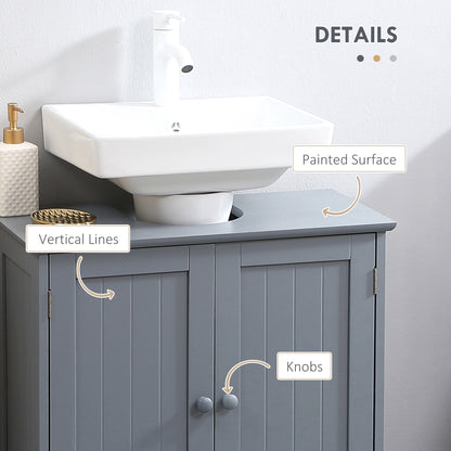 Unterwaschbecken-Badregal, Sockel-Waschbecken-Speicherschrank mit 2 Türen, Regal und U-Form, Grau