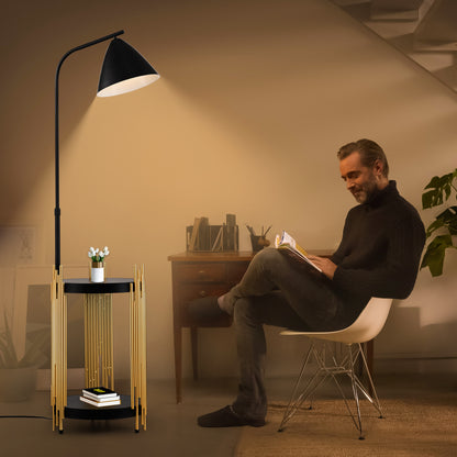 Luxus-Regal Stehlampe für das Wohnzimmer mit Metall-Lampenschirm, hohe Stehlampe im industriellen Stil für Lesen im Schlafzimmer, Büro E26 Ohne mitgelieferte Glühbirne - Mattgold Mattschwarz