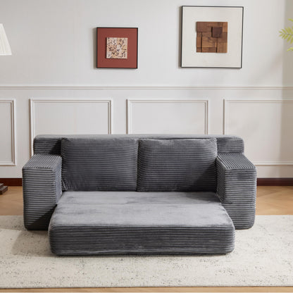Zweisitzer-Sofa, Bequemes Sofa-Bett mit tiefer Sitzfläche, Modernes kleines Cord-Sofa für Wohnzimmer und Schlafzimmer, Umkehrbares Kissen mit Kissen, Keine Montage erforderlich, Dunkelgrau