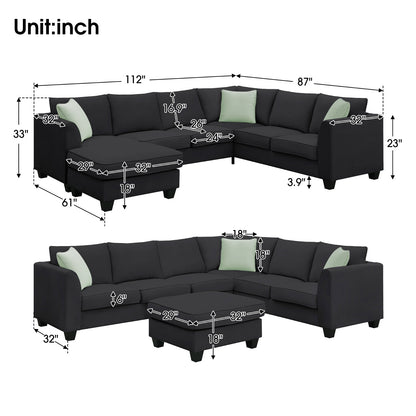 112 87 Sektionale Sofas, 7-Sitzer modulare Wohnzimmer-Sets