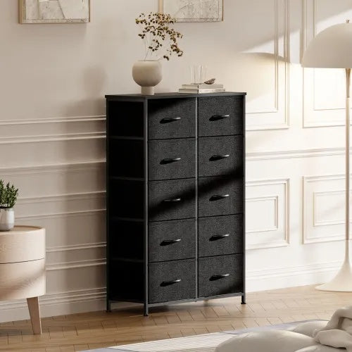 Nachttisch für das Schlafzimmer mit 10 Stoffschubladen Stauraum-Schrank Stahlrahmen Kleiderschrank für die Aufbewahrung von Kleidung Ausstellungsschrank