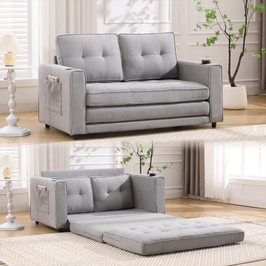3-in-1 bezogenes Polstermöbel Futon-Sofa Umwandelbares Sofa-Bett, klappbares gepolstertes Zweiersofa mit ausziehbarem Schlafcouch-Bett