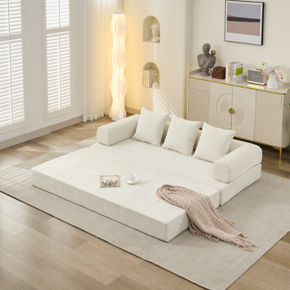 Komfortable umklappbare Matratzen-Couch, Boden-Sofabett, Chenille-Boden-Sofa mit Armlehne, Boden-Sofa-Lounge-Couch für Wohnzimmer, Schlafzimmer, Lounge und Studio-Beige