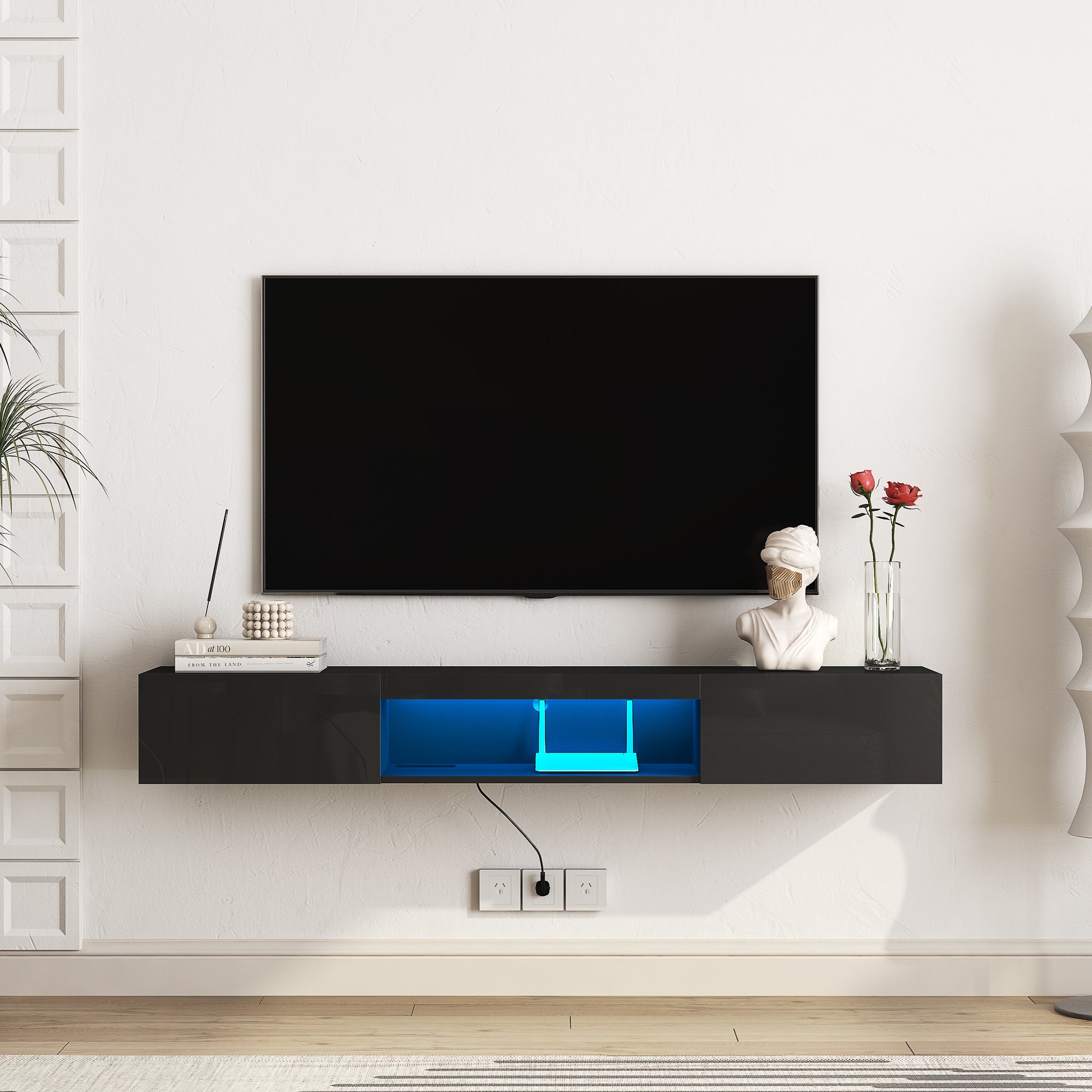 Black LED Floating TV Stand