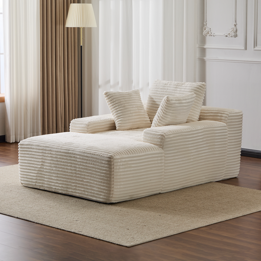 Überdimensionierter Chaiselongue-Sessel Gemütliches Wolken-Sofa, Modern mit Plüsch-Cord-Stoff Bezogenes Schlafsofa-Tagbett mit 3 Dekokissen und breiter Armlehne für das Wohnzimmer, Keine Montage erforderlich, Weiß