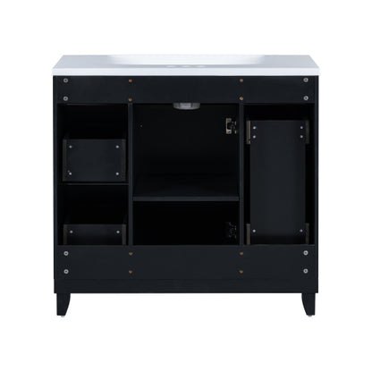 36 Zoll Badezimmerschrank mit Waschbecken-Kombinationsset, Schwarz, Einzelsenkbecken, Shaker-Schrank mit weich schließender Tür und 3 Schubladen