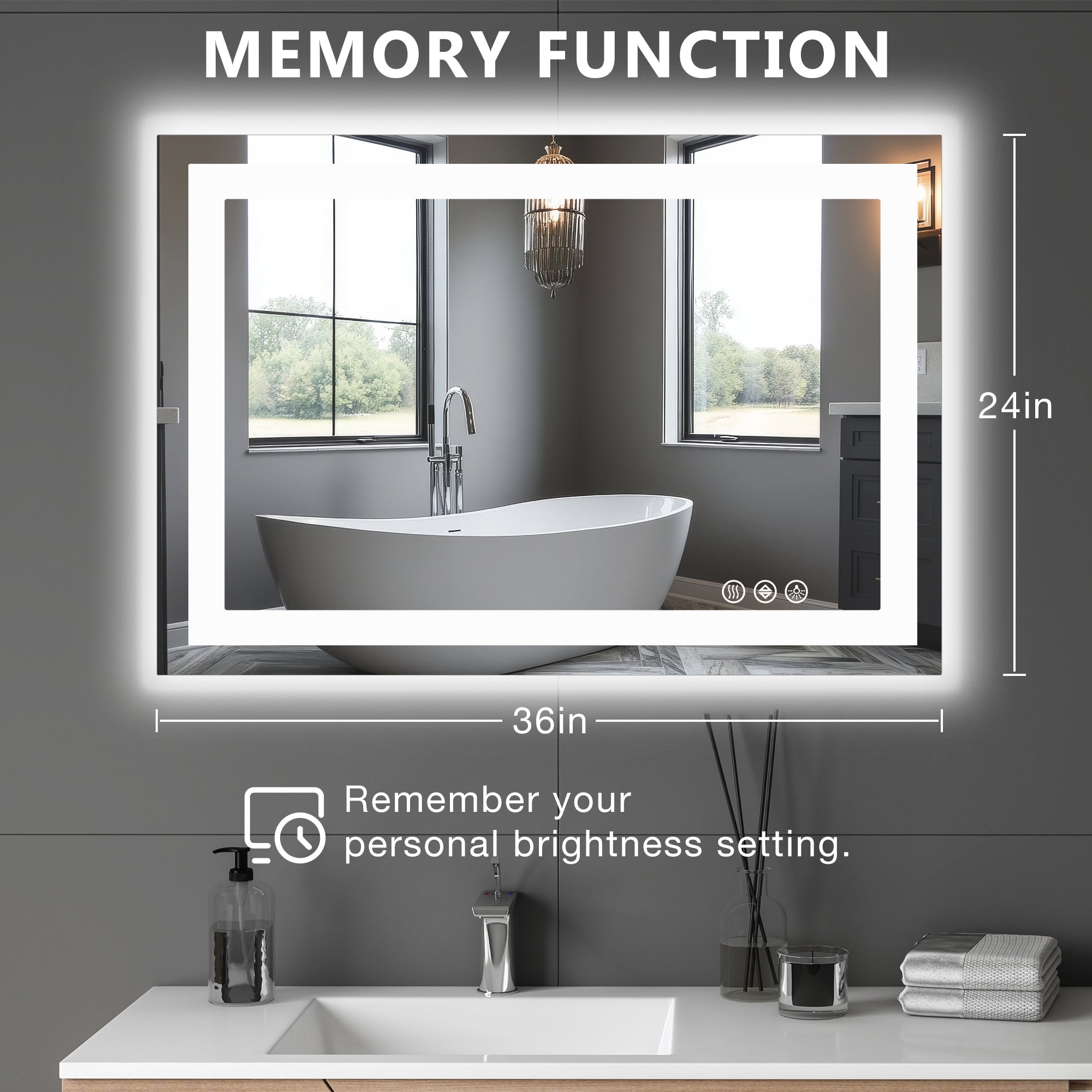 LED Anti-Fog Bathroom Mirror 28x36 Three Modes