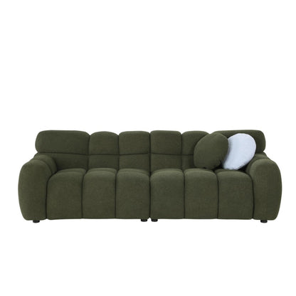 87,4 Länge, 35,83 Zoll Tiefe, menschliche Körperstruktur für US-Amerikaner, Marshmallow-Sofa, Bouclé-Sofa, 3-Sitzer, OLIVGRÜN BOUCLE