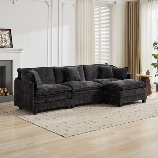 Cloud-Sofa für zwei Sitzplätze, Das Kissen auf der Armlehne nicht enthalten, Modernes Sektionssofa, Für die Wohnung, Bequeme zweischichtige gepolsterte Sitzkissen, Atmungsaktiver Chenille-Stoff, Schwarz, SW504ABK