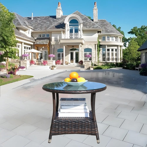 Round Brown Rattan Table