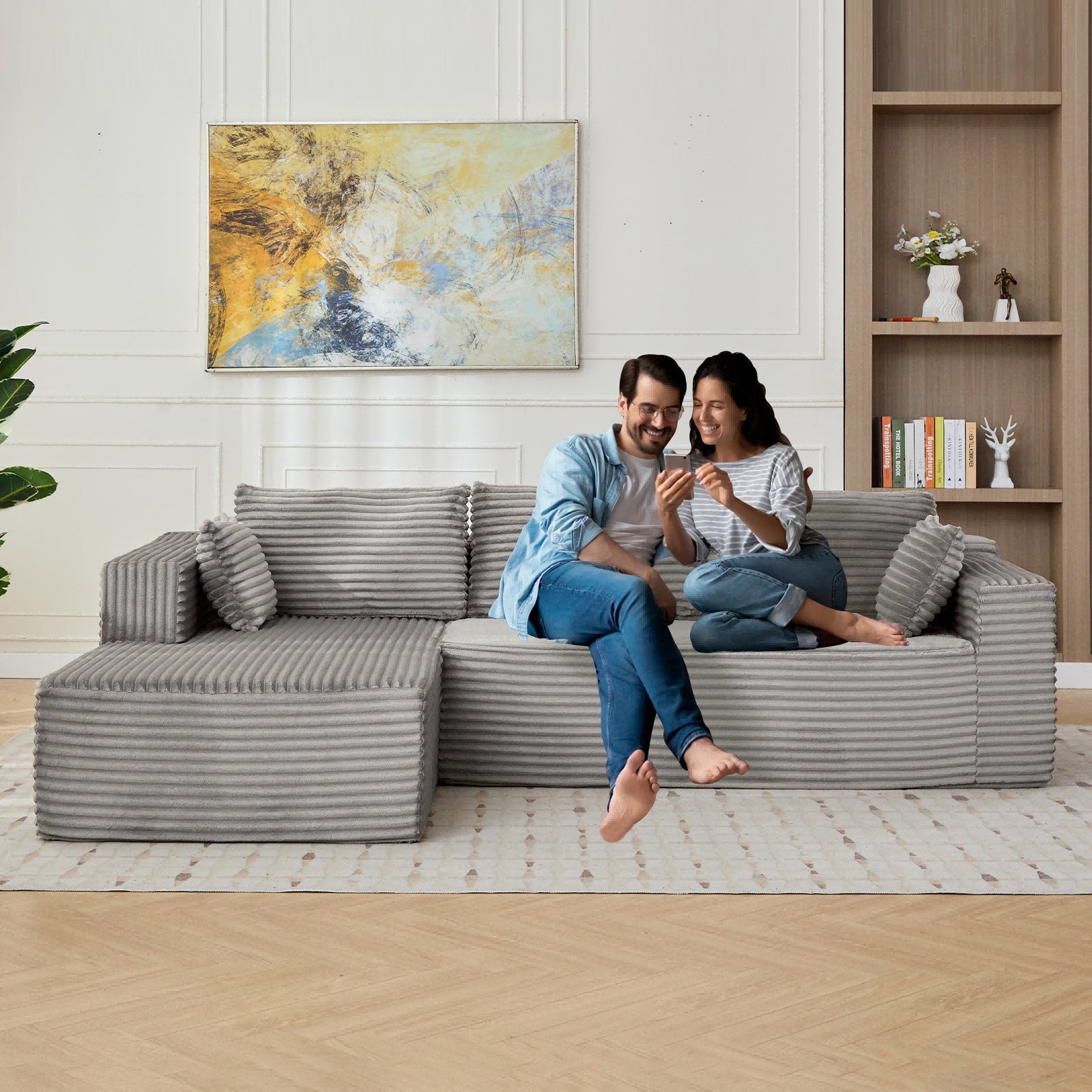 Corduroy L-Shaped Sofa Bed