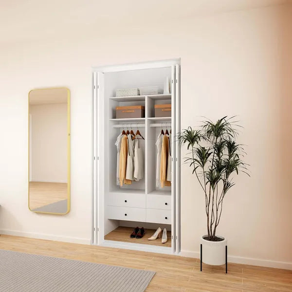 Schrankorganisationssystem mit Schubladen, Einbauschrank-Organizer und Aufbewahrung, Kleiderschrank mit Regalen, DIY-Holz-Kleiderstangen zum Aufhängen von Kleidung (47" B x 16" T x 71" H)