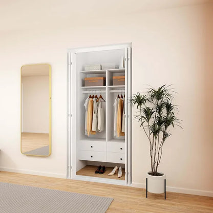 Schrankorganisationssystem mit Schubladen, Einbauschrank-Organizer und Aufbewahrung, Kleiderschrank mit Regalen, DIY-Holz-Kleiderstangen zum Aufhängen von Kleidung (47" B x 16" T x 71" H)